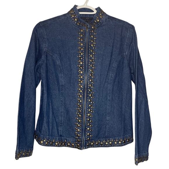 Vintage Life Style Studded Denim Zip Up Jean Jacket Women's Size Small - Picture 2 of 5